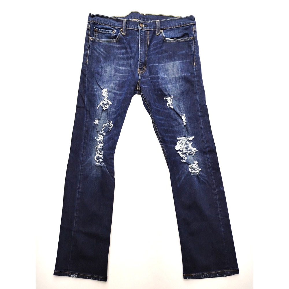 Levis 513 Men's Slim Straight Jeans 36x32 Dark Wash Blue Denim Pants distressed